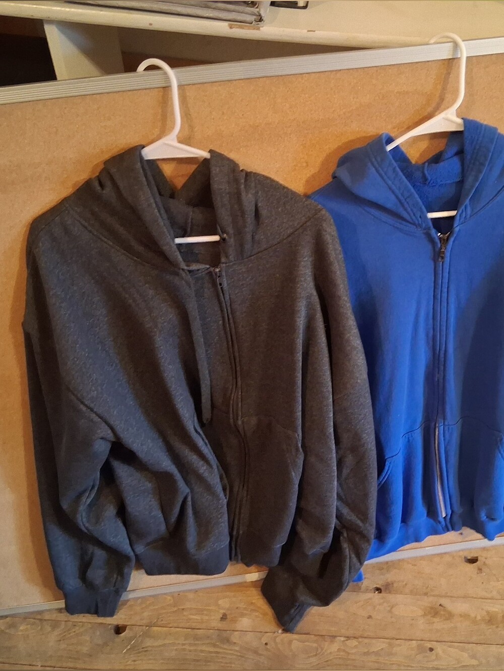 Two Zip-Up Hoodies — Charcoal Gray & Royal Blue